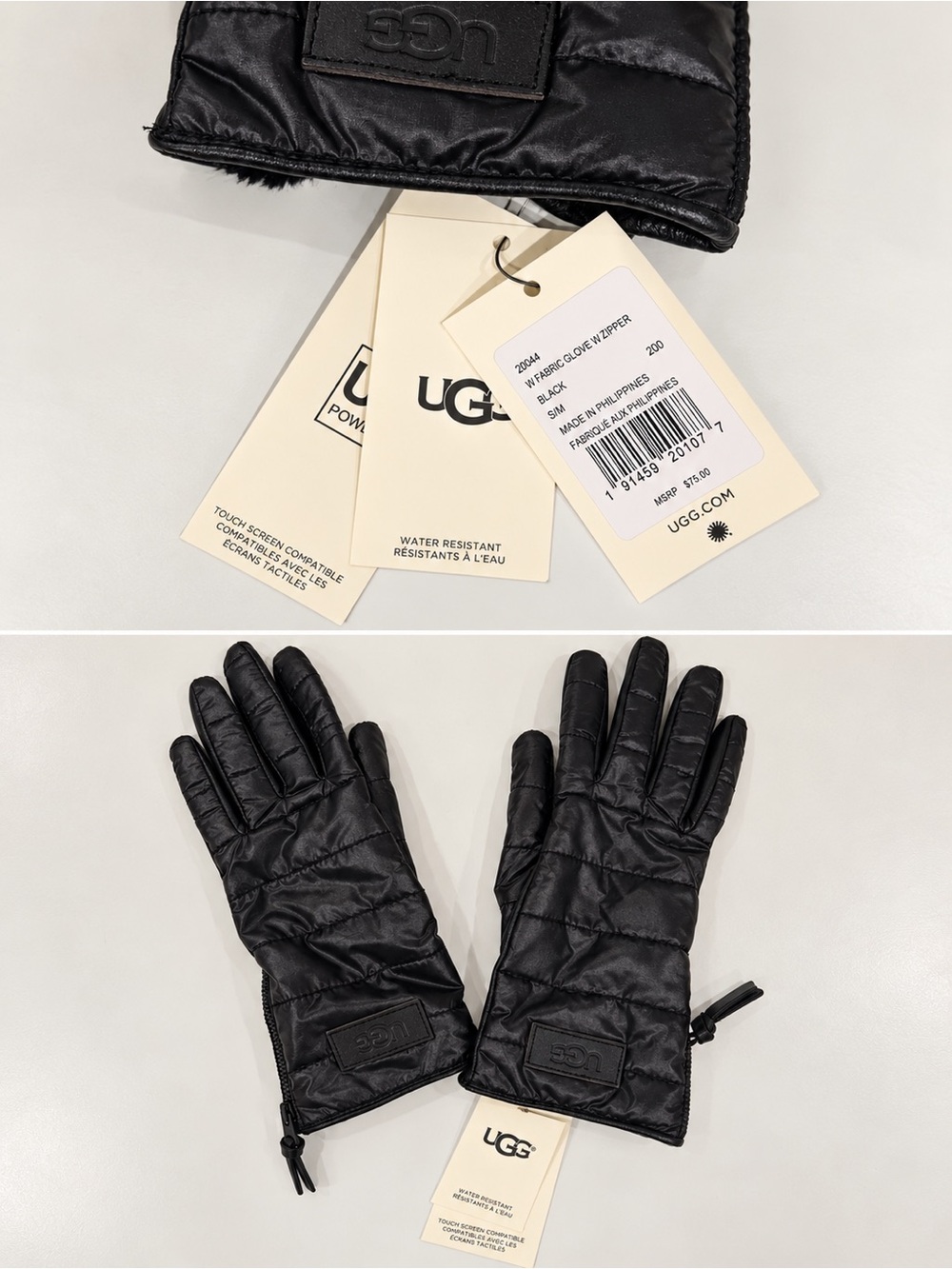 UGG Black Quilted Winter Gloves S/M - NEW